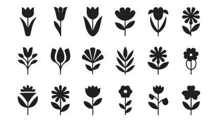 A vector set of floral silhouettes perfect for nature-inspired design, tattoo patterns, or decorative elements
