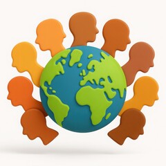 Global Community Diverse People Around Earth Globe 3D Illustration