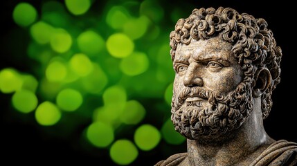 Obraz premium Bronze Bust of Bearded Man Against Green Bokeh