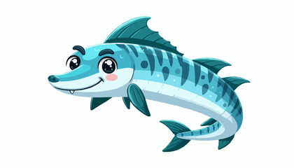 Fototapeta premium A Barracuda fish swim in the blue ocean, a wild aquatic animal cartoon illustration