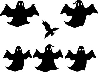 Happy Halloween set of Spooky Halloween Ghost Illustrations