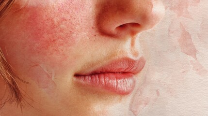 Close Up of Woman's Face Showing Redness and Skin Irritation