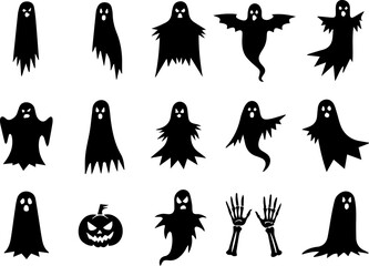 Happy Halloween set of Spooky Halloween Ghost Illustrations