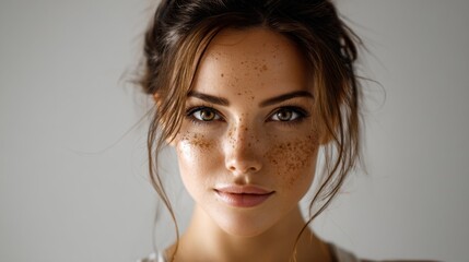 Close Up Portrait of a Young Woman with Freckles