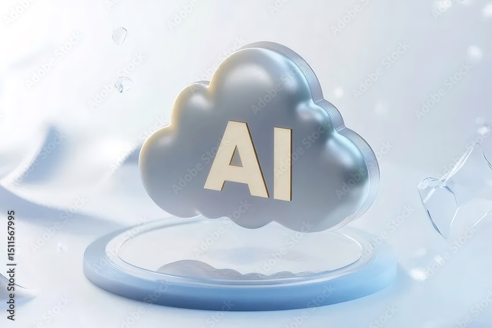Aufkleber 白い背景に浮かぶaiの文字がデザインされた雲のイメージ 3dレンダリングされた技術的なデザイン