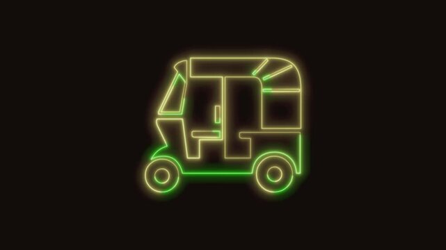 Auto Rickshaw Icon Neon Seamless Loop 4K (Black Background) | Animated Promotional Typography for Video Editing