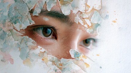 Closeup Portrait of a Woman's Eyes Emerging from Abstract Paint Texture