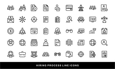 Hiring Process Line Icons. Recruitment, Job Application, Interview, Candidate Selection Vector Set