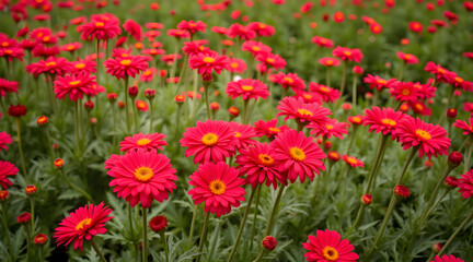 Fototapeta premium Vibrant Field of Red and white Tulips in Full Bloom Under the Sun