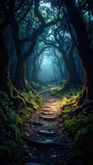 Fototapeta premium Enchanted Dark Path Through a Mysterious Twisted Forest