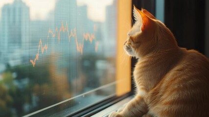 cat looking out the window looking at market stock - Powered by Adobe
