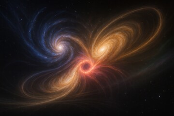 Obraz premium Spiral Galaxy Collision with Vivid Gas Tunnels Twisting into Starburst Ring Core