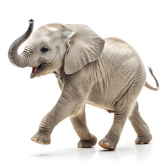 Obraz premium A baby elephant walking playfully with a clean body and joyful expression.