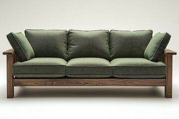Fototapeta premium Minimalist green upholstered wooden sofa high resolution photo