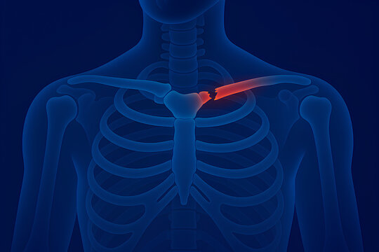 clavicle fracture, broken collarbone, bone fracture of the clavicle, illustration