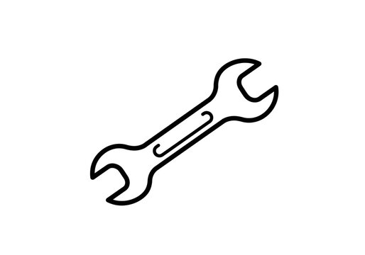 A simple black and white line drawing of a double open ended wrench on a plain white background