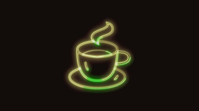 Coffee Icon Neon Seamless Loop 4K (Black Background) | Animated Promotional Typography for Video Editing