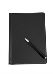 Black book isolated on white background. template of leather book with pen for design. ( clipping path ). book mockup. 
