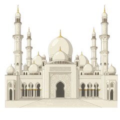 Fototapeta premium Grand mosque illustration white graphics isolated on white background