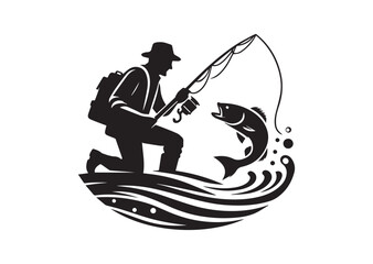 Fisherman Silhouette Vector, Fishing Icon