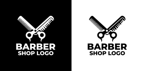Vintage Barber Shop Logo with Scissors and Comb for Elegant Branding and Identity