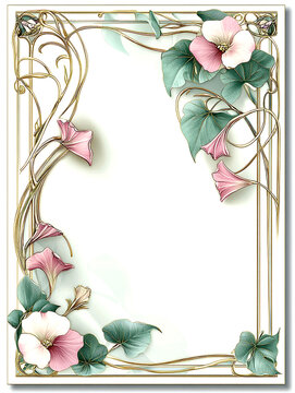 Template for greeting card, template for label, template for invitation, template for theater ticket, flowers frame style art nouveau