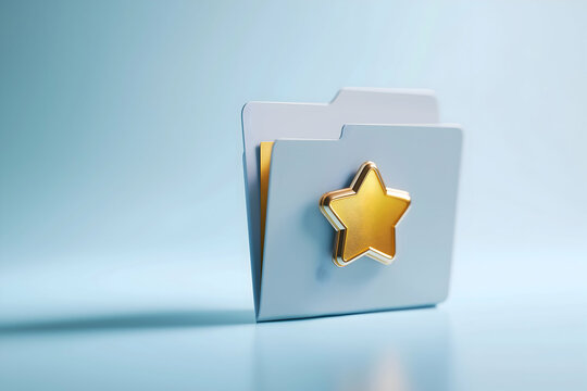 A metallic folder icon with a gold star on the front, placed on a light blue background.