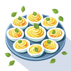 Deviled Eggs in a Whimsical Scene with Vibrant Swirl Motions All Around.