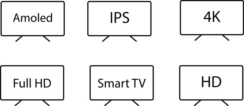 TV Display Types and Resolutions Icon Set.
