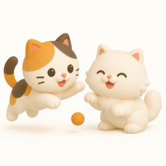 Kawaii Cat Playmates in Action Playtime Fun Colorful Toy Environment, Cailco cat and White Persia cat