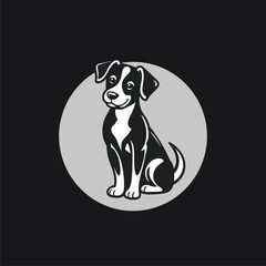 Charming Black and White Dog Illustration in Circular Frame