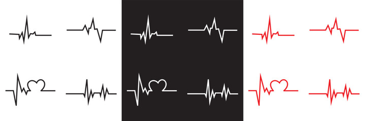 Obraz premium Heartbeat line collection. cardiology, medical pulse, ECG, EKG design, health monitoring vector. Vector for websites, mobile interfaces, presentations, banner, visual branding etc. EPS 10