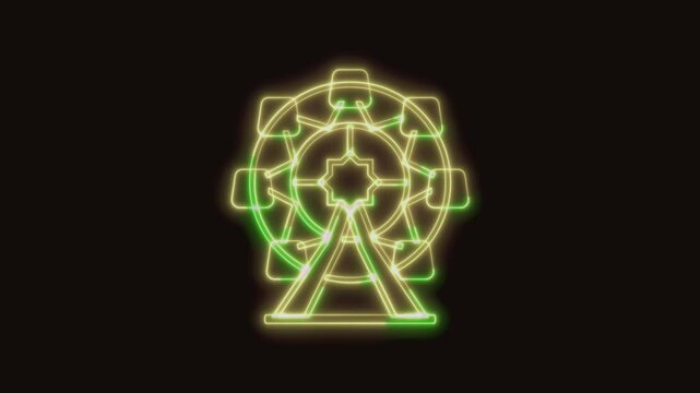 Ferris Wheel Icon Neon Seamless Loop 4K (Black Background) | Animated Promotional Typography for Video Editing