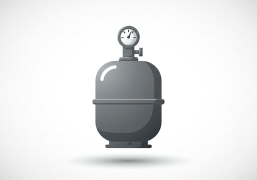 Illustration of a gray pressure tank with a gauge on top against a white background in a studio shot