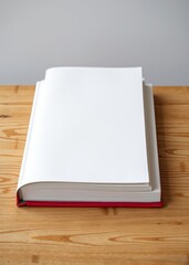 Fototapeta premium Book mockup with blank white front cover page a4 paperback mock up for catalog, magazine, menu, booklet, notebook, portfolio design template on wood table background. book mockup. 