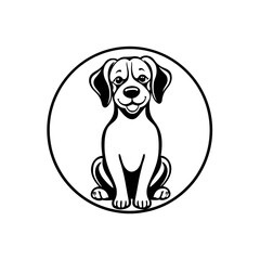 Happy Beagle Puppy in a Circle, Black and White Dog Illustration
