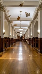 Fototapeta premium Magic Unleashed in Grand Library Hallway with Floating Books