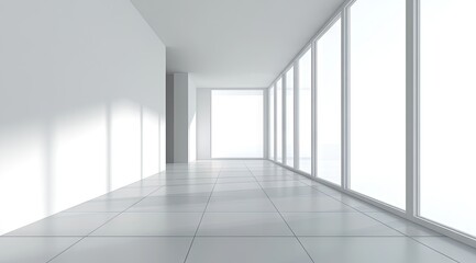 Fototapeta premium Empty, bright hallway with large windows