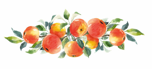 Watercolor apple border with green leaves hand-painted fruit clipart for packaging, textiles, and decor