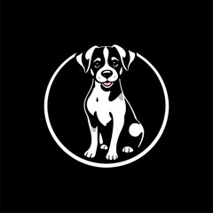 Happy Black and White Puppy in Circular Logo Design