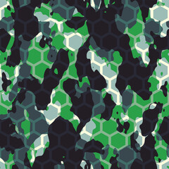 Seamless green hexagonal futuristic camouflage pattern vector