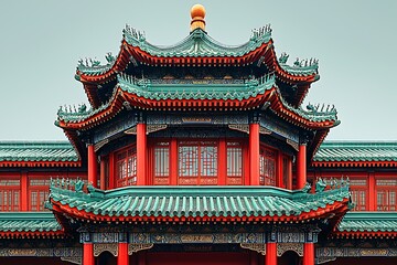 Fototapeta premium Traditional chinese pagoda vibrant red architecture high resolution photo