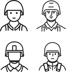Soldier Icon Vector Set. Military Helmet Line Art Graphics for Defense and Security