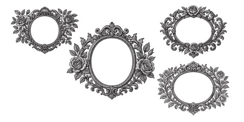 floral baroque badge set engraving vector illustration 