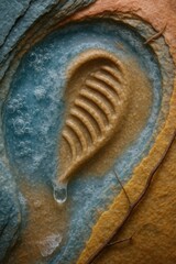 Rib Fossil Imprint in Clay Sediment Surrounded by Ice and Erosion Lines

