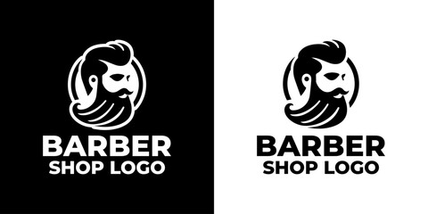 Classic Barber Shop Logo with Beard and Haircut Design for Branding and Identity