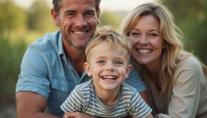 Joyful family portrait with a smiling boy