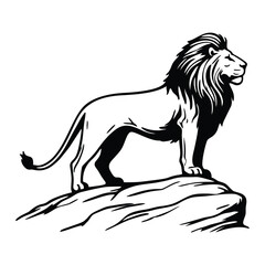 Monoline Lion Standing on Stone Logo – Linear Animal Symbol