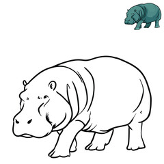 Editable hippotamus coloring book with separate objects