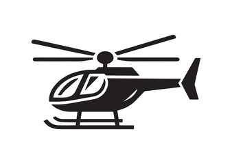 Helicopter Icon, Helicopter Silhouette Black Vector White Background